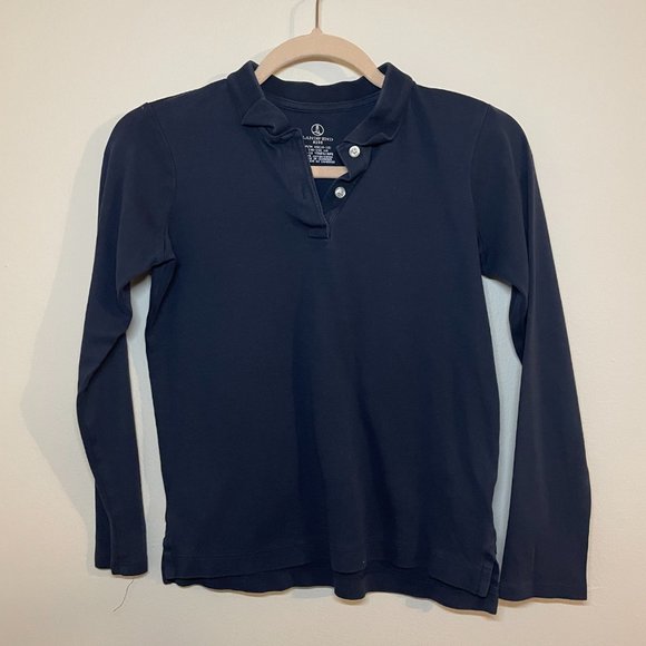 🔥 Lands' End Kids | Navy Blue Long-Sleeved Polo Shirt Medium (10-12) - Picture 2 of 5